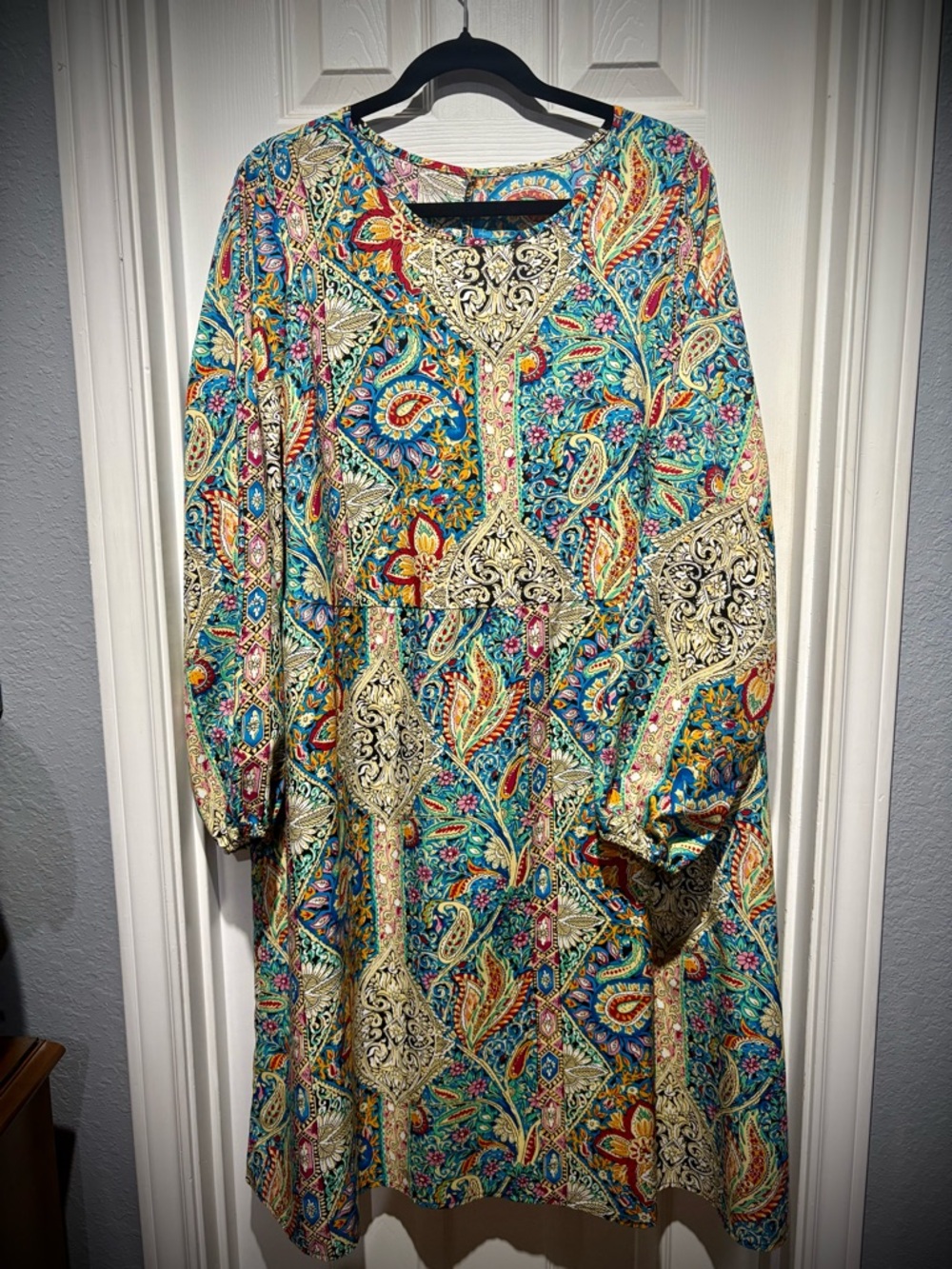 Women's Teal Multicolor Paisley Tunic Dress